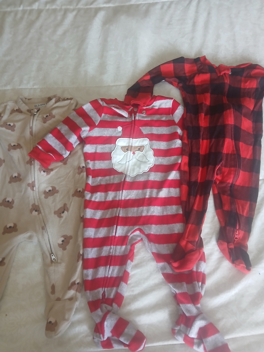Carter's Red & Gray Santa Stripe Footed One-Piece